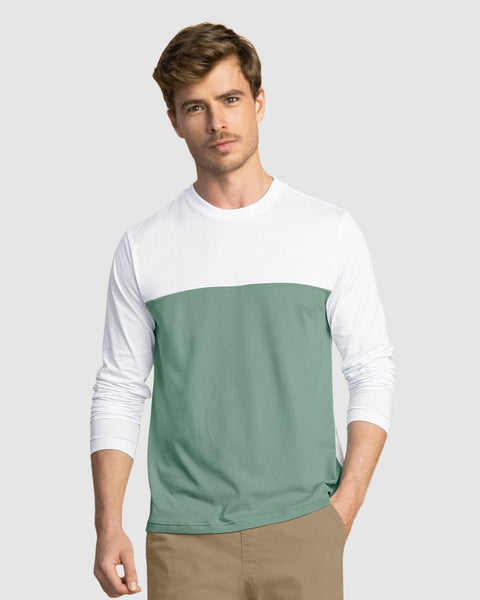 Camiseta manga larga bloque de color para hombre#color_601-verde-blanco