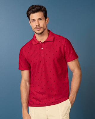 Camiseta tipo polo con mini print#color_183-rojo-anclas