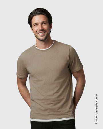 Blusa manga corta con efecto doble prenda#color_c77-taupe