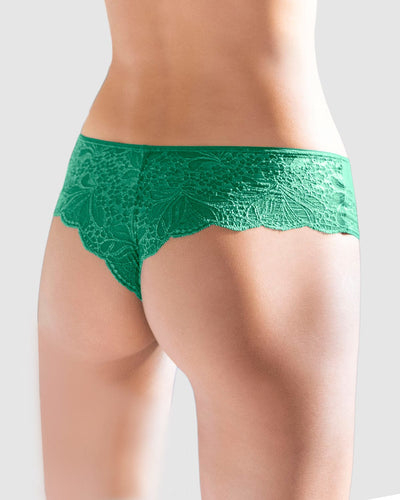Bloomer cachetero semidescaderado en encaje y tul con refuerzo en algodón#color_677-verde