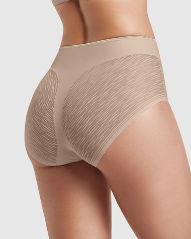 Bloomer faja clásico invisible con transparencias en glúteos y laterales#color_802-cafe-claro