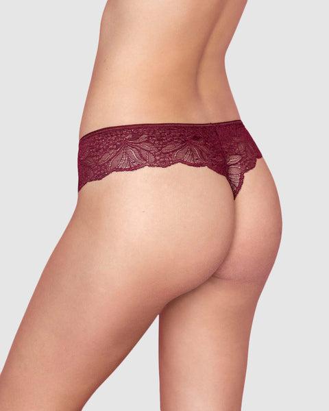 Bloomer estilo tanga hilo con laterales y encaje#color_220-vino
