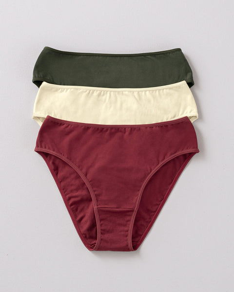 Paquete x 3 bloomers tipo bikini con buen cubrimiento#color_s25-vino-marfil-verde