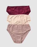 Paquete x 3 bloomers tipo bikini clásicos y confortables#color_s24-marfil-palo-de-rosa-vino