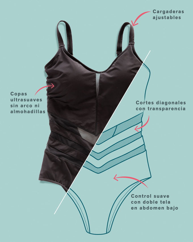 Vestido de baño entero control suave de abdomen con diseño geométrico en tul#all_variants