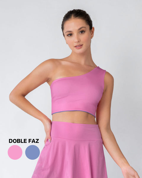 Top deportivo doble faz de un solo hombro#color_368-rosado-morado