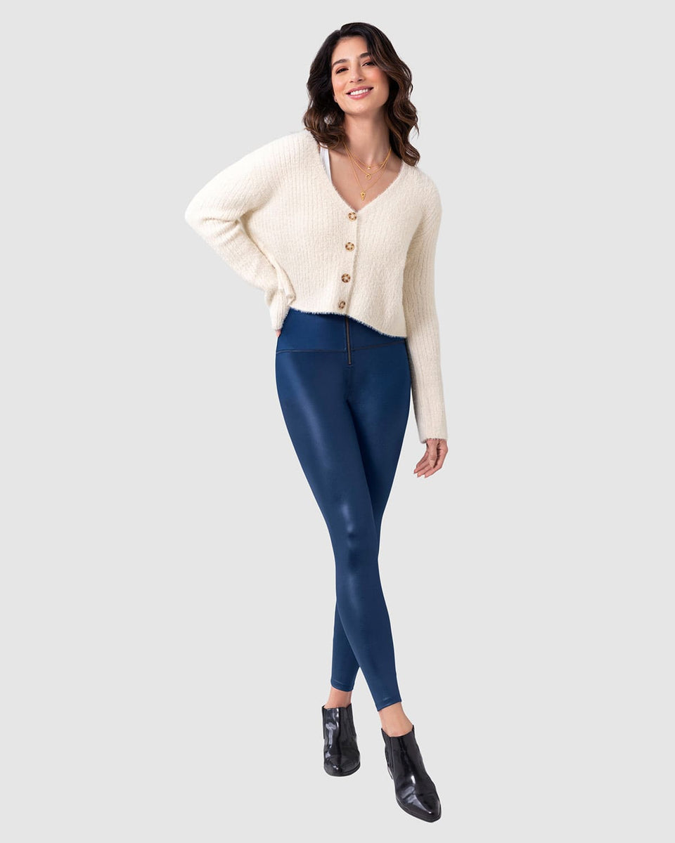 Leggings con acabado imitación cuero con control de abdomen