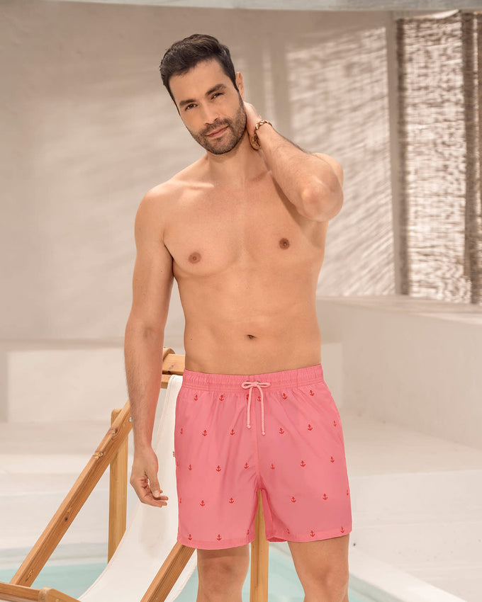 Pantaloneta corta de baño para hombre elaborada con pet reciclado#color_339-estampado-anclas