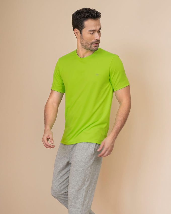 Camiseta deportiva masculina semiajustada de secado rápido#color_602-verde-neon