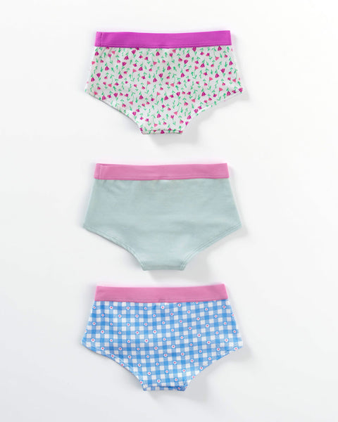 Paquete x 3 bloomers tipo hipster en algodón suave para niña#color_s42-flores-cuadros-azul-claro