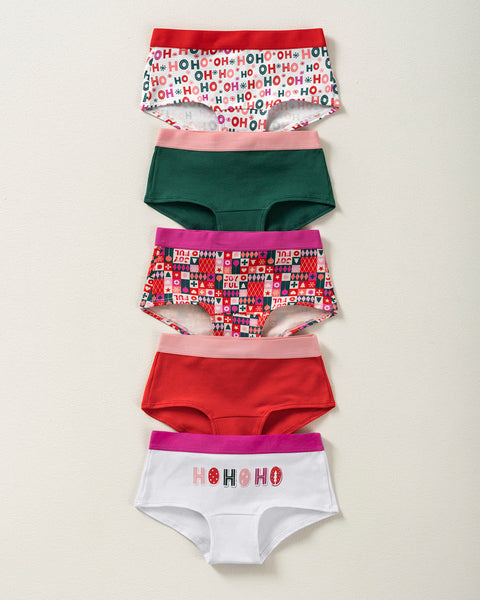 Paquete x 5 bloomers tipo hipster en algodón suave para niña#color_s22-navidad-verde-ho-ho-ho-rojo-estampado