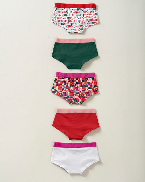 Paquete x 5 bloomers tipo hipster en algodón suave para niña#color_s22-navidad-verde-ho-ho-ho-rojo-estampado