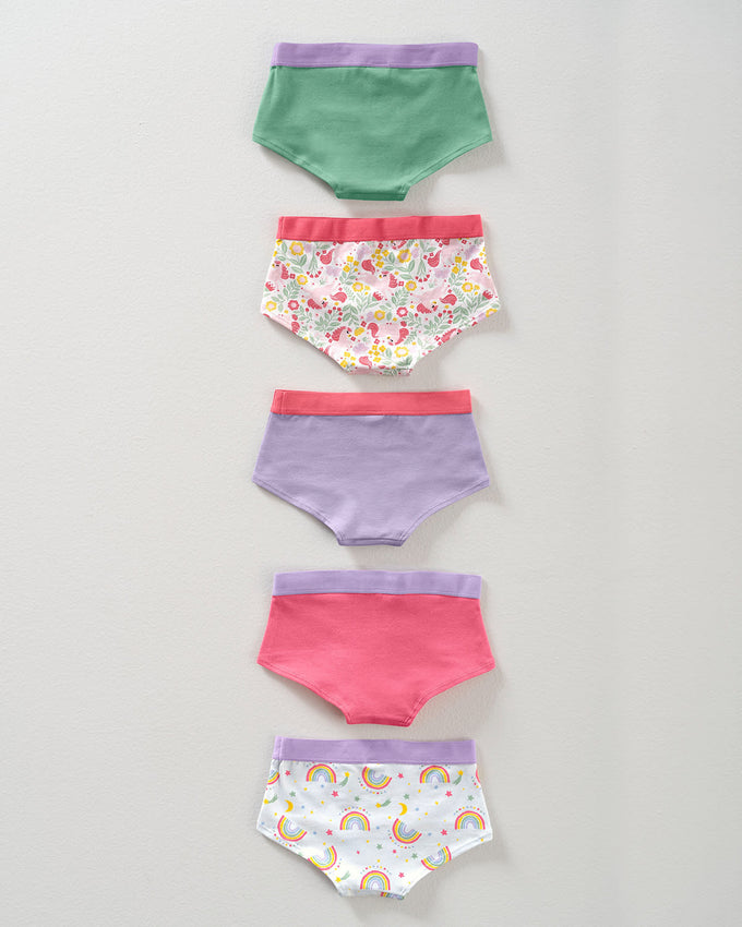 Paquete x 5 bloomers tipo hipster en algodón suave para niña#color_s24-lila-unicornio-arco-iris-verde-rosado