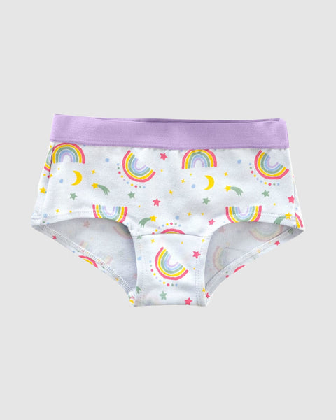 Paquete x 5 bloomers tipo hipster en algodón suave para niña#color_s24-lila-unicornio-arco-iris-verde-rosado