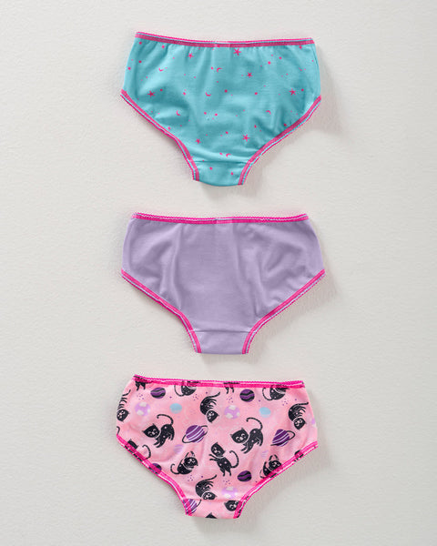 Paquete x 3 bloomers clásicos en algodón suave para niña#color_s27-gatos-morado-azul