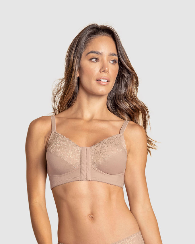 Brasier triangular de copa completa sin arco en algodón con encaje#color_802-cafe-claro