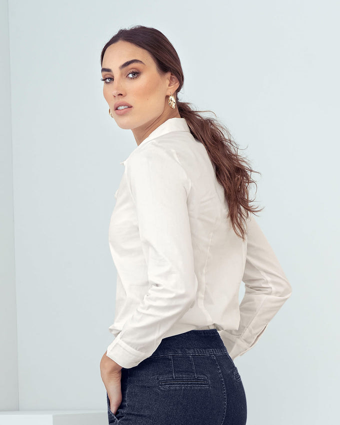 Blusa manga larga con perilla funcional y botón en puños#color_000-blanco