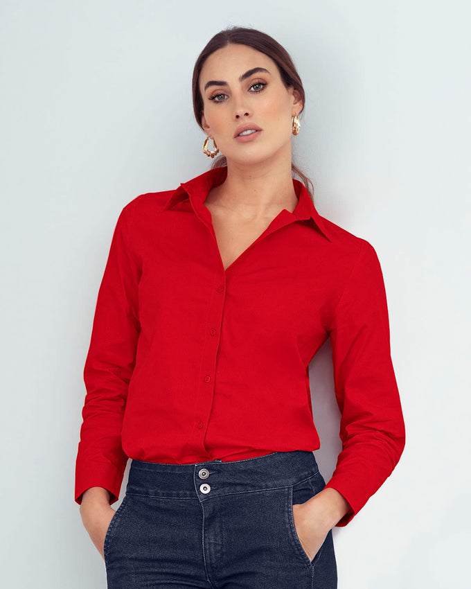 Blusa manga larga con perilla funcional y botón en puños#color_323-rojo