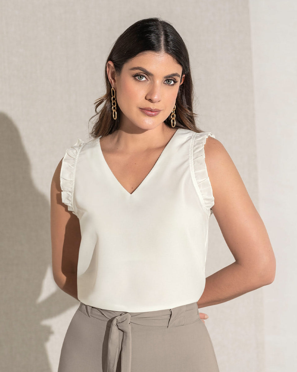 Blusa sin mangas cuello en v con boleros en mangas