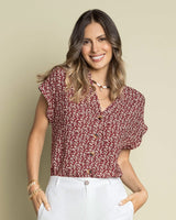 Blusa manga corta estampada abotonable#color_497-flores-rojas
