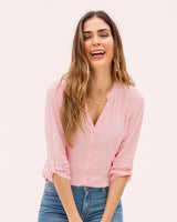 Blusa manga 3/4 silueta semiajustada con perilla funcional#color_093-rosa-claro
