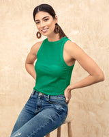 Blusa manga sisa cuello alto silueta ajustada#color_601-verde