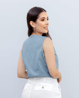 Blusa sin mangas con cuello en v#color_141-indigo