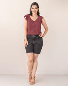 Blusa manga corta con boleros y escote en v