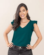 Blusa manga corta con boleros y escote en v