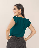 Blusa manga corta con boleros y escote en v#color_601-verde-esmeralda