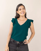 Blusa manga corta con boleros y escote en v#color_601-verde-esmeralda