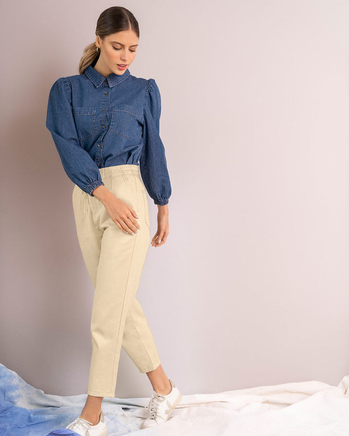 Blusa manga larga con perilla y bolsillos funcionales#color_141-indigo
