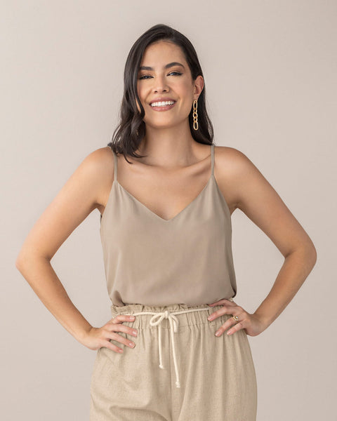 Blusa de tiritas con cuello en v#color_245-taupe