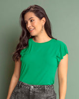 Blusa manga corta con boleros y cuello redondo#color_697-verde
