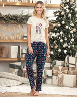 Blusa manga corta de pijama para mujer con estampado de navidad#color_018-marfil