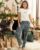 Blusa manga corta de pijama para mujer con estampado de navidad