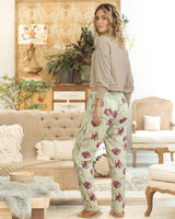 Pantalón largo estampado de pijama#color_145-flores-fondo-marfil