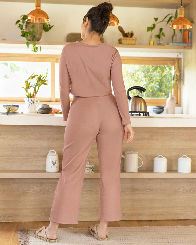 Pantalón de tiro alto con elástico en cintura#color_180-palo-de-rosa