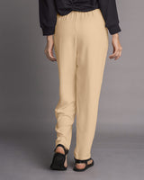 Pantalón de silueta amplia con elástico y tira en cintura para mujer#color_018-marfil