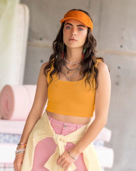 Blusa sin mangas crop top en tejido acanalado#color_203-naranja