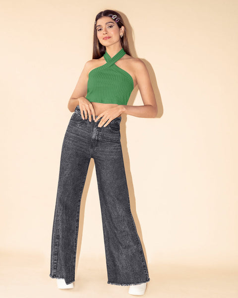 Blusa crop top con cuello cruzado#color_198-verde