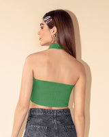 Blusa crop top con cuello cruzado#color_198-verde