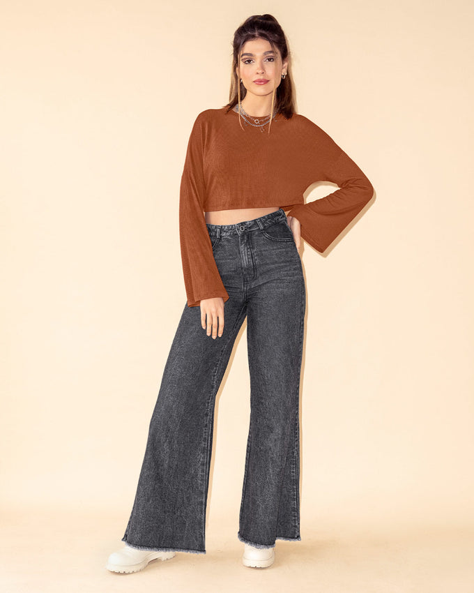 Blusa crop top manga larga amplia#color_390-marron