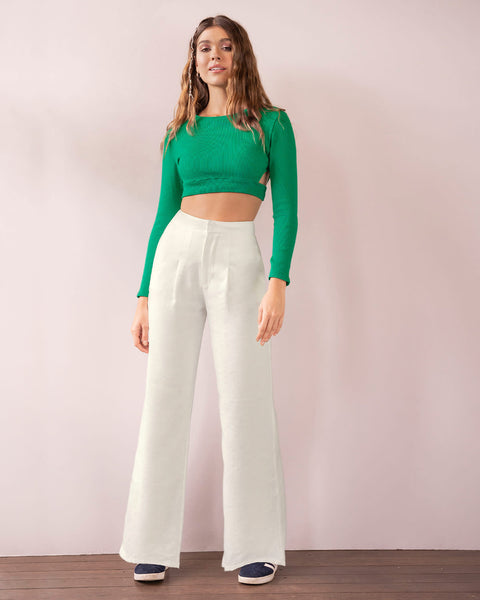 Blusa crop top manga larga con detalle de corte en los laterales#color_063-verde