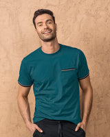 Camiseta manga corta con puños tejidos#color_052-azul-medio