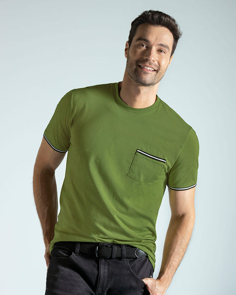 Camiseta manga corta con puños tejidos#color_198-verde-pradera